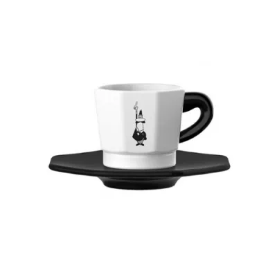Комплект 4 бр. чаши BIALETTI 8-Faces - 75 мл. бели с черни чинийки 