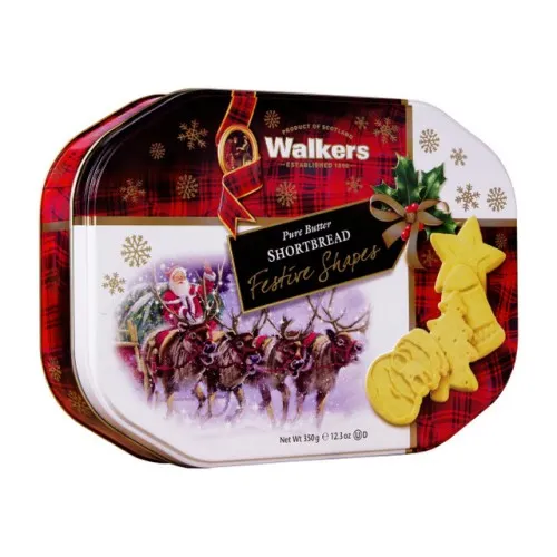 WALKERS Shortbread FESTIVE SHAPES маслени бисквити в метална кутия 350 гр 