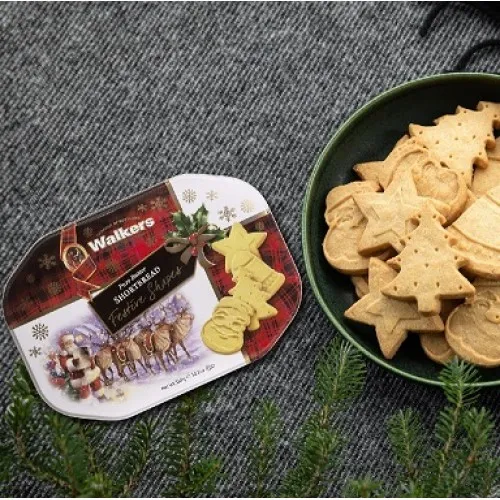 WALKERS Shortbread FESTIVE SHAPES маслени бисквити в метална кутия 350 гр 
